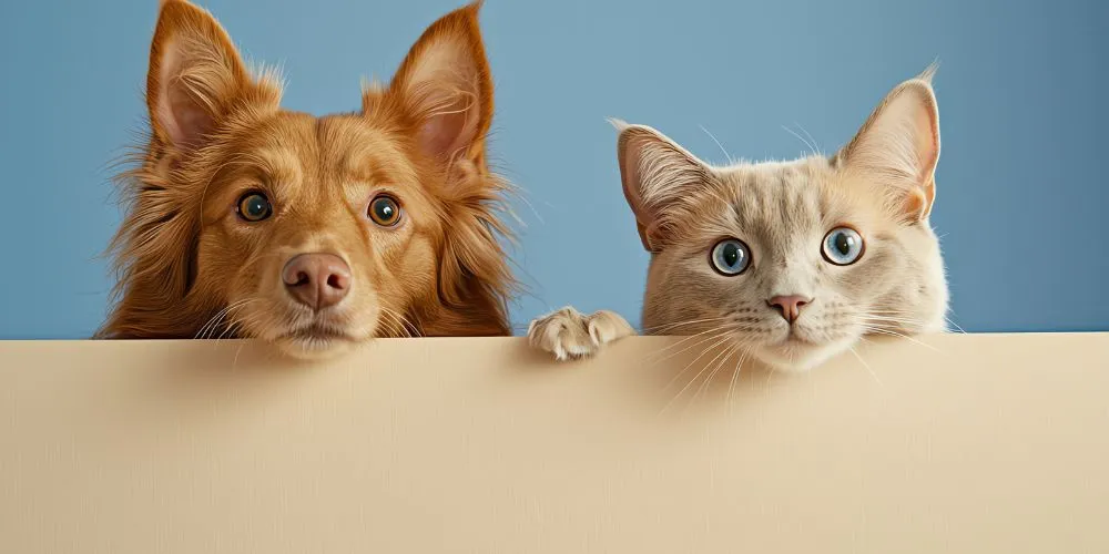 La socialisation chiot chaton. Ils regardent par dessus une barrière.