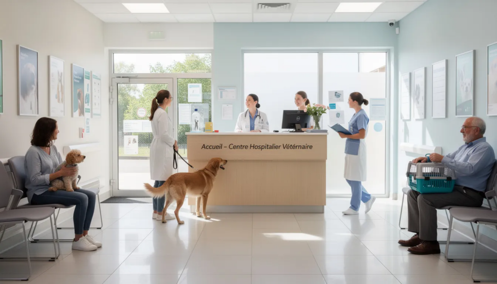 auxiliaire vétérinaire à l'accueil d'un centre hospitalier vétérinaire (CHV)