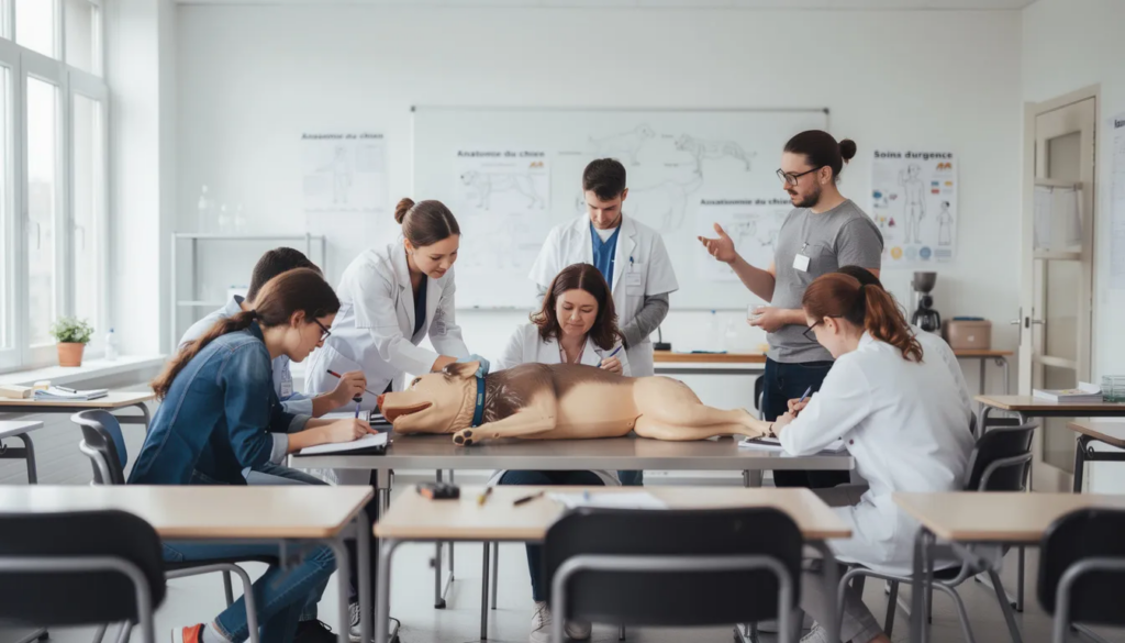 étudiants auxiliaires vétérinaires en formation pratique