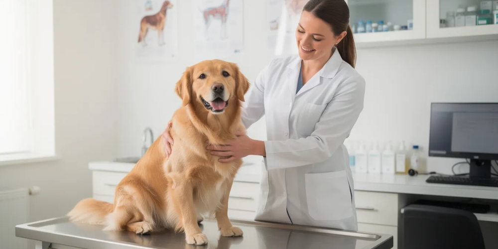 Chien avec une auxiliaire vétérinaire